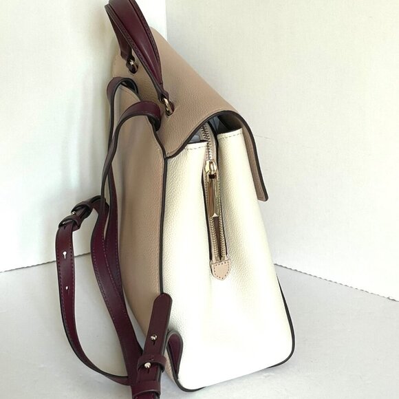 Kate Spade Grace Backpack Medium Beige Leather Pushlock Adjustable Colorblock - Picture 7 of 10
